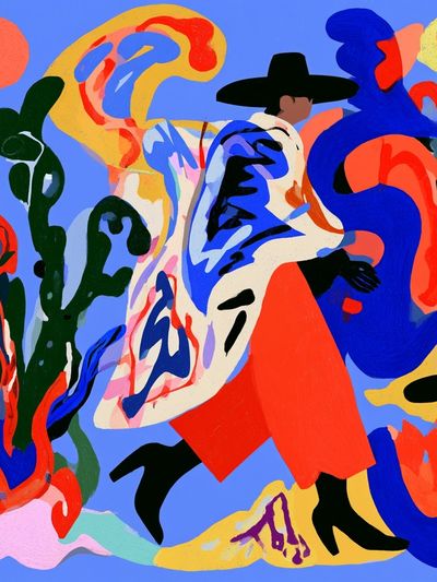 Colorful Cowboy Abstract Print.