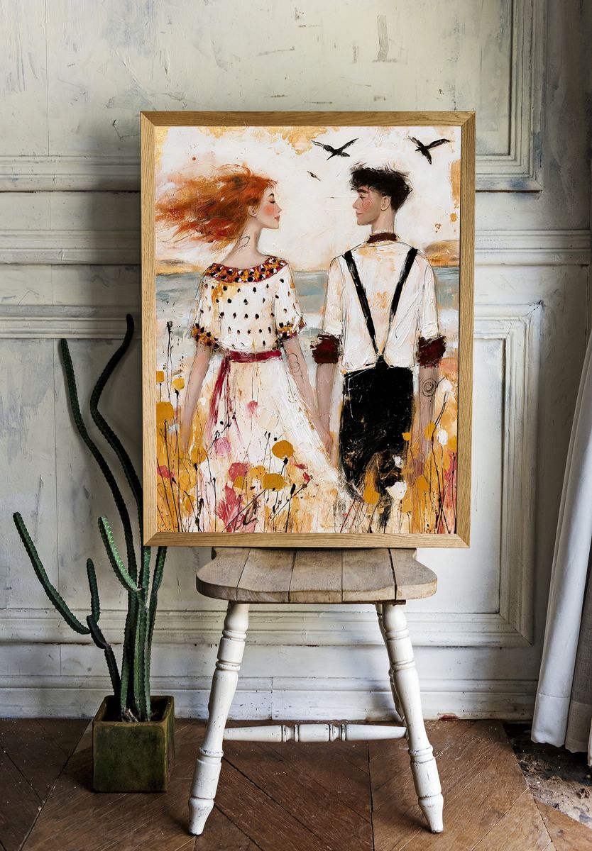 Romantic Couple in Meadow Fine-Art Poster. — room view 1