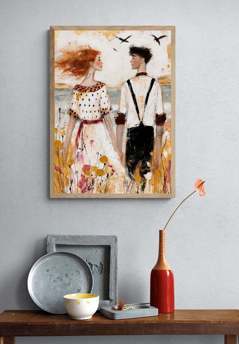 Romantic Couple in Meadow Fine-Art Poster. — room view 3
