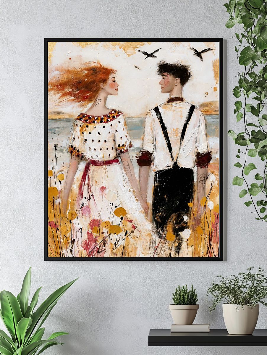 Romantic Couple in Meadow Fine-Art Poster. — room view 4