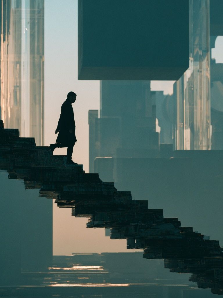 Surreal Stairway Silhouette Print. poster detail