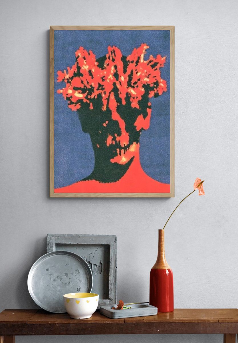 Surreal Floral Head Portrait Print. — room view 3