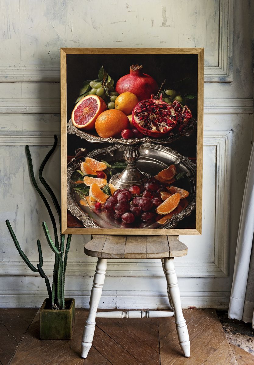 Baroque Citrus Still Life Print. room preview
