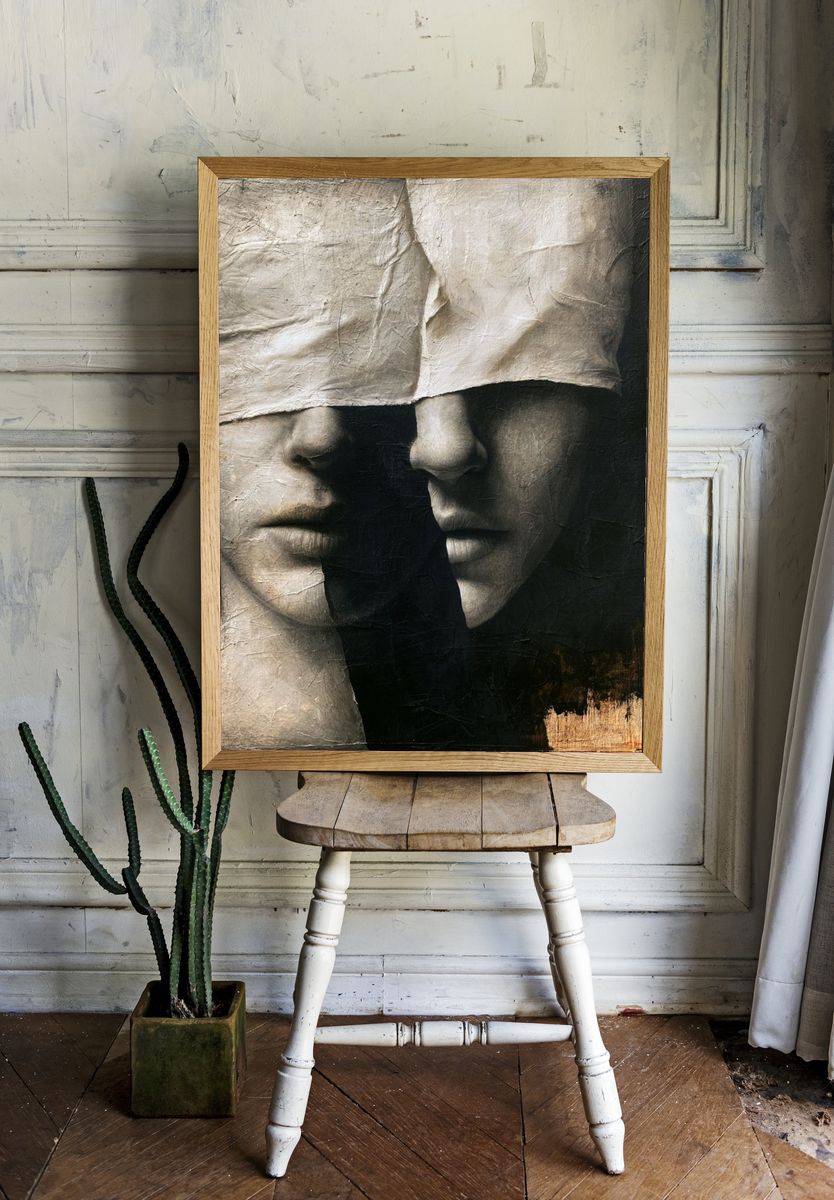 Hidden Faces Surrealism Print. — room view 1