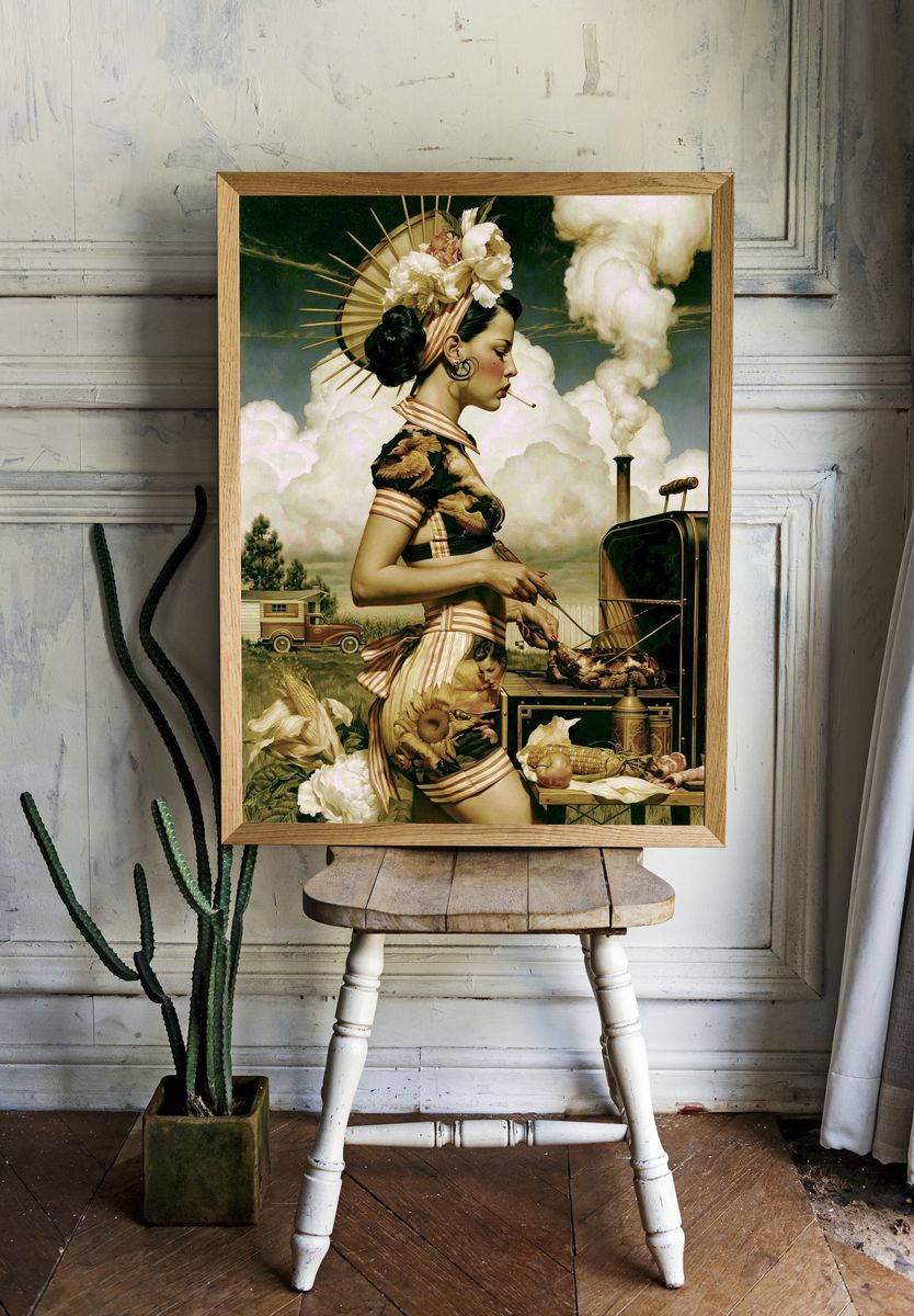 Surreal Barbecue Woman Fine-Art Print. room preview