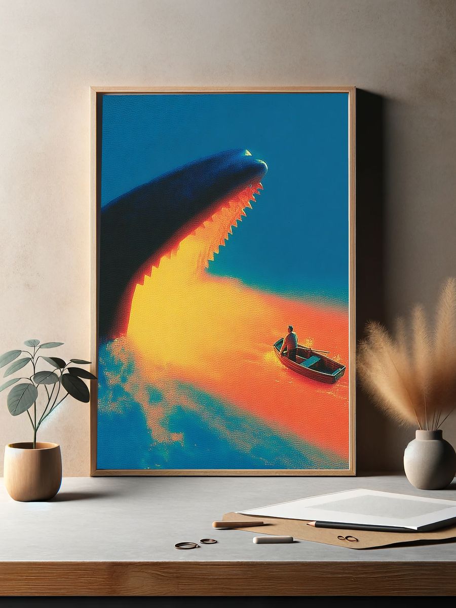 Whale and Boat Surrealism Print. — room view 2