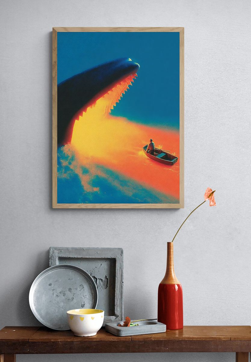 Whale and Boat Surrealism Print. — room view 3