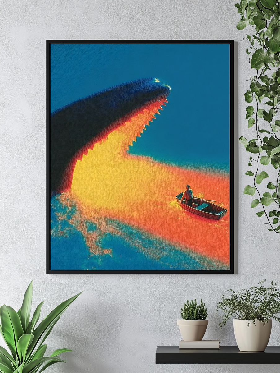 Whale and Boat Surrealism Print. — room view 4