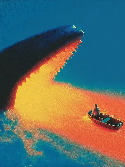 Whale and Boat Surrealism Print.