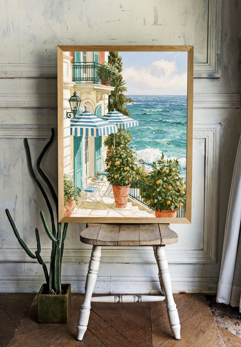 Mediterranean Seaside Terrace Print. — room view 1