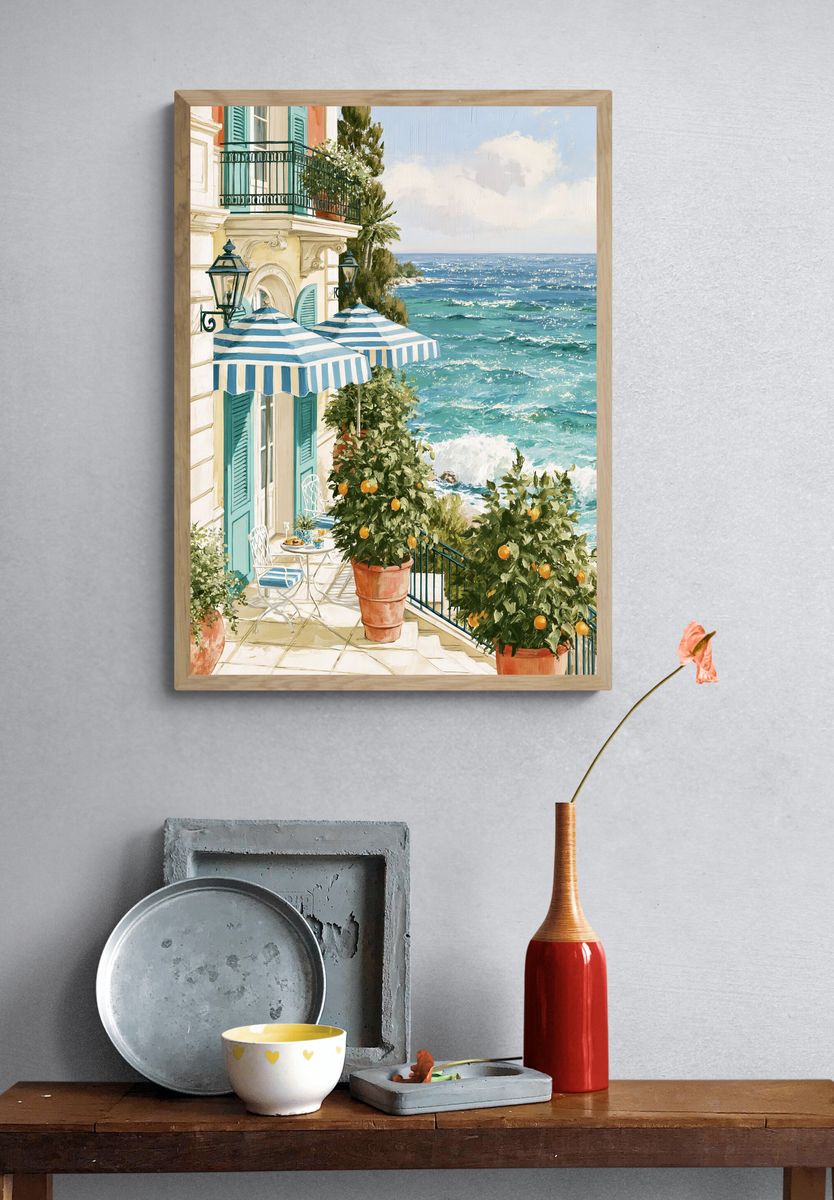 Mediterranean Seaside Terrace Print. — room view 3