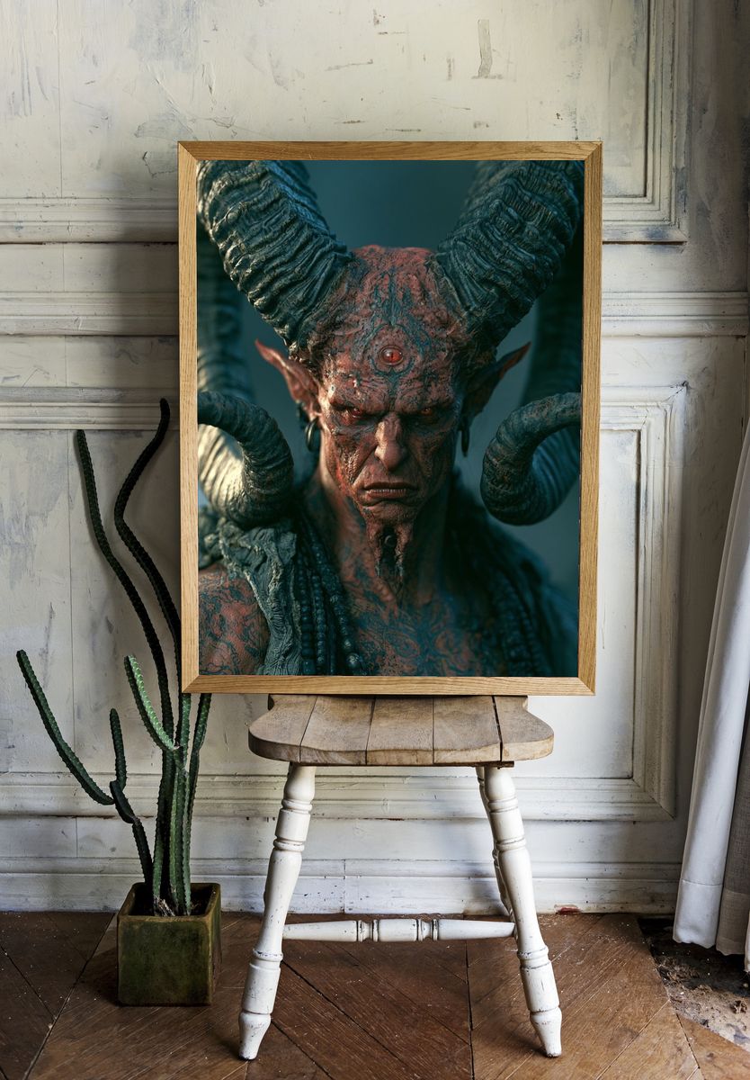Demonic Horned Portrait Poster. room preview