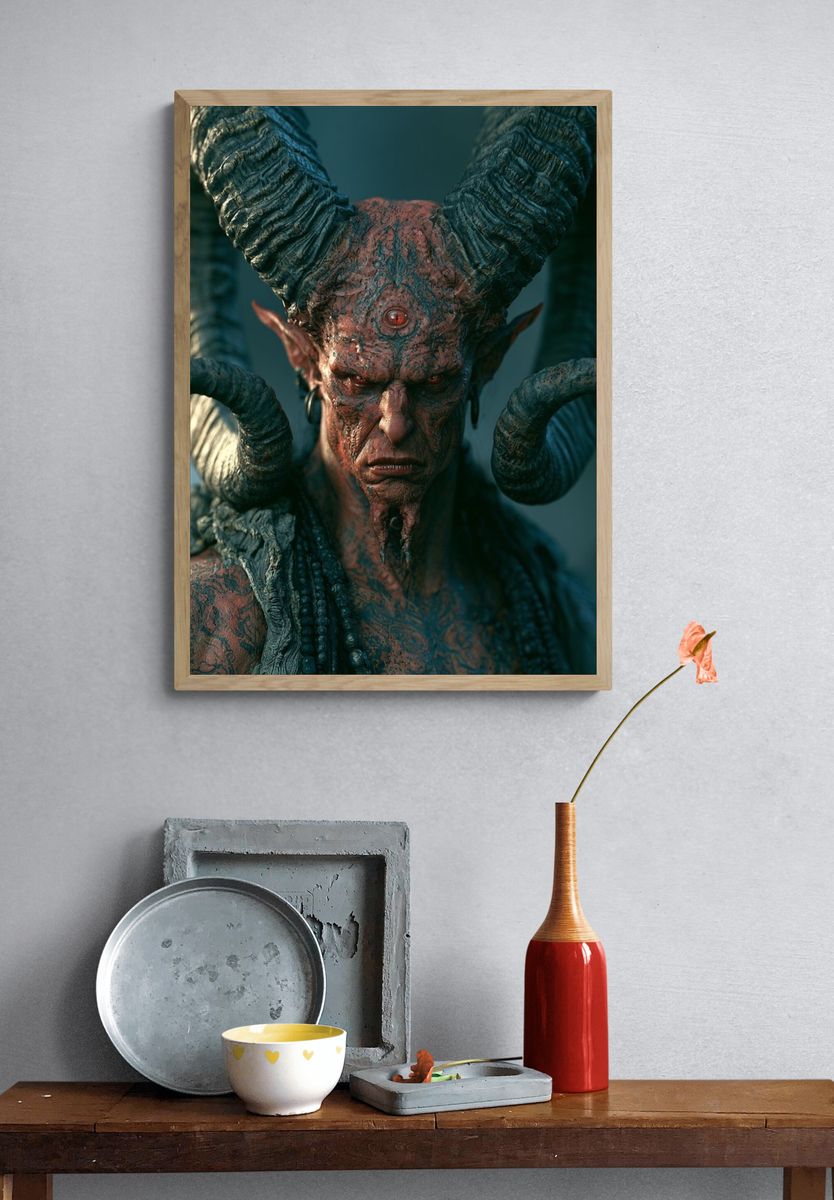 Demonic Horned Portrait Poster. — room view 3