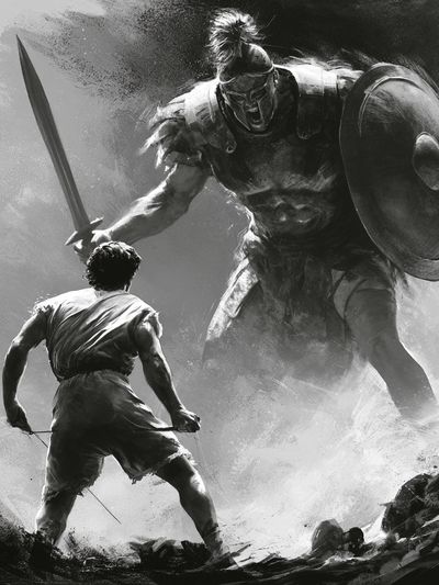 Spartan Duel Black-White Print. poster