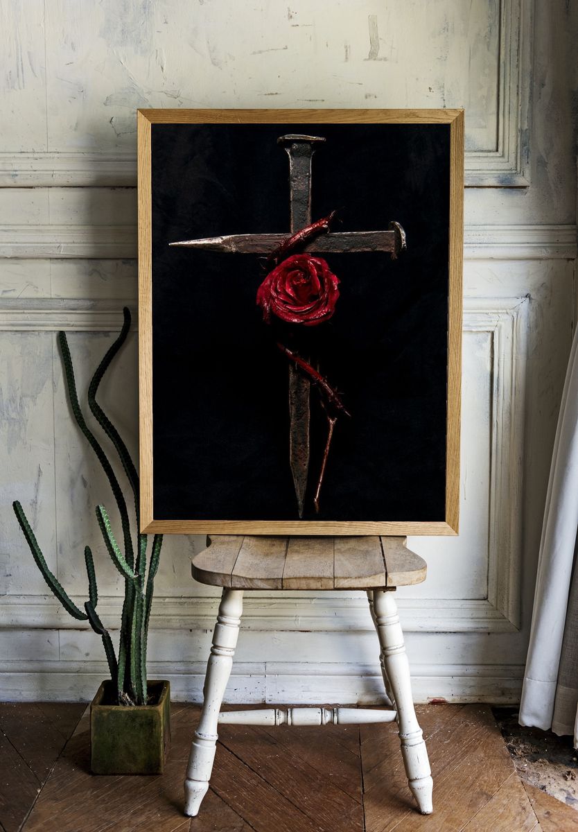 Rose Cross Dark Fine-Art Print. — room view 1