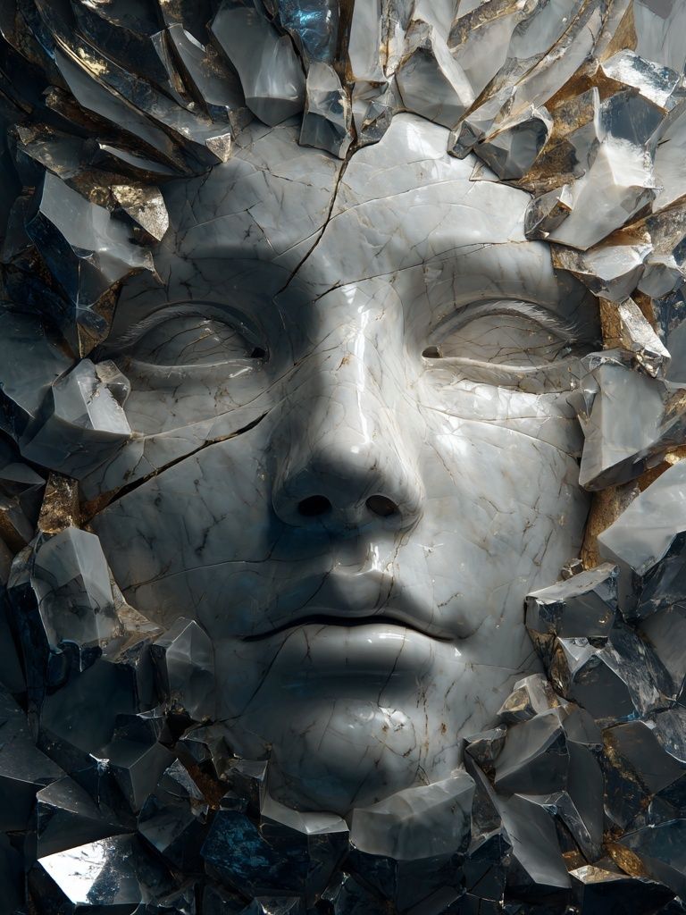 Cracked Marble Face Surrealism Print. poster detail
