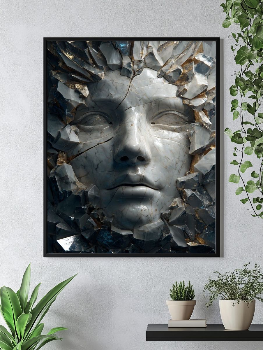 Cracked Marble Face Surrealism Print. — room view 4