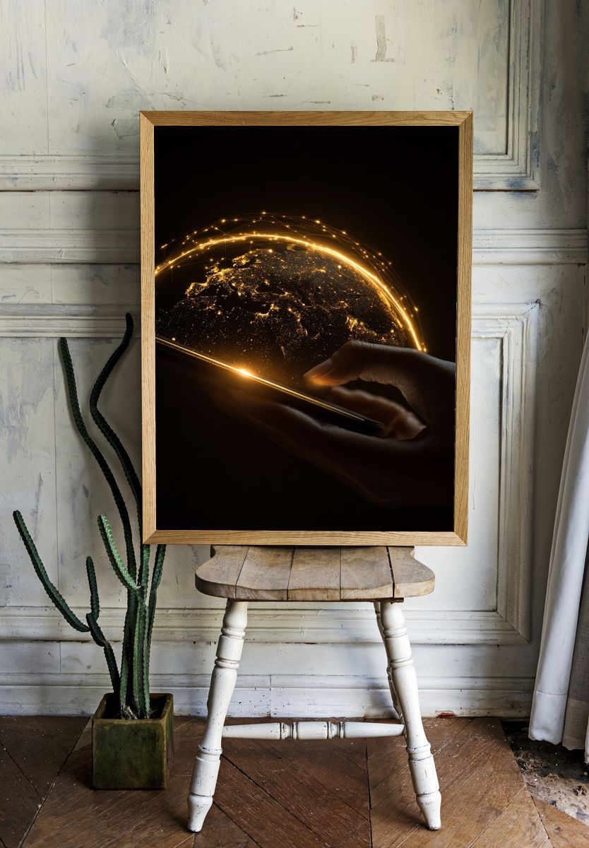 Glowing Digital Earth Poster. — room view 1