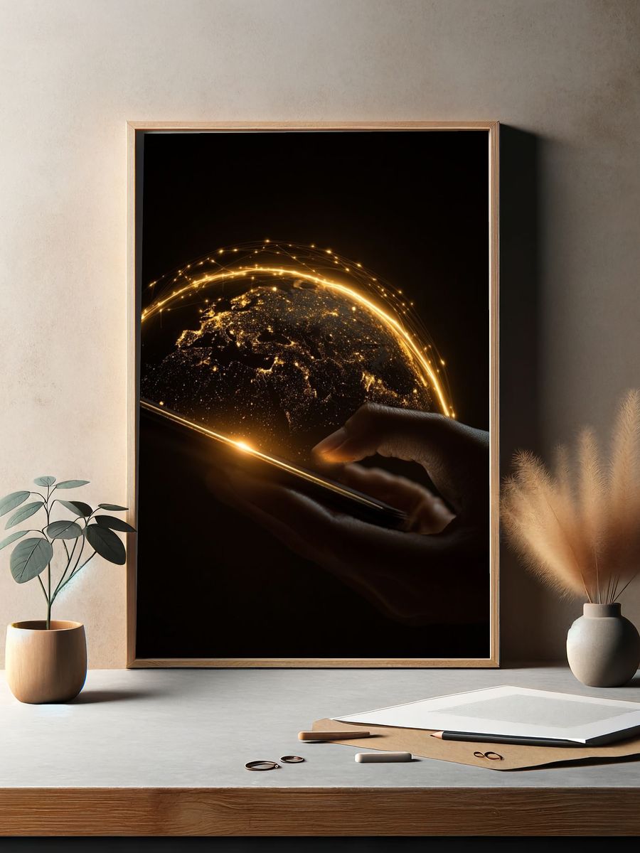 Glowing Digital Earth Poster. — room view 2