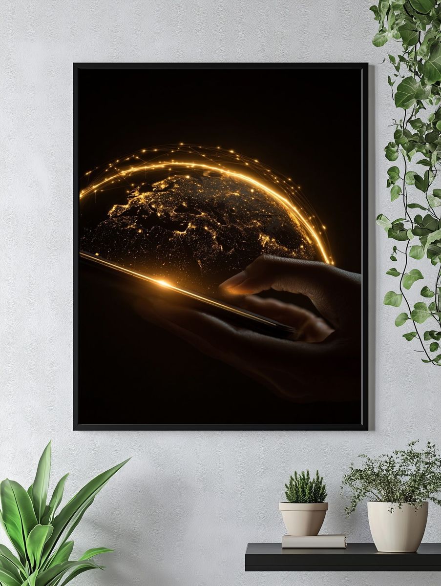 Glowing Digital Earth Poster. — room view 4