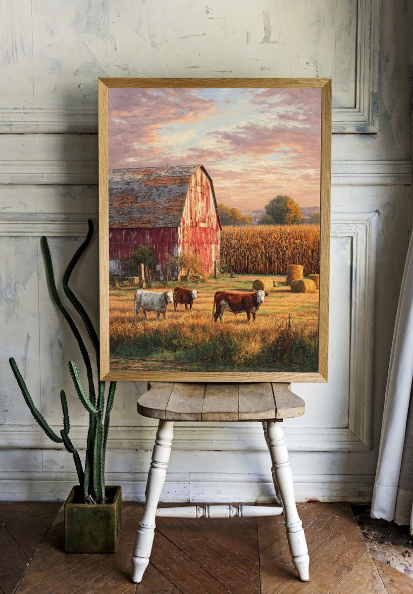 Autumn Farmstead Landscape Print. — room view 1