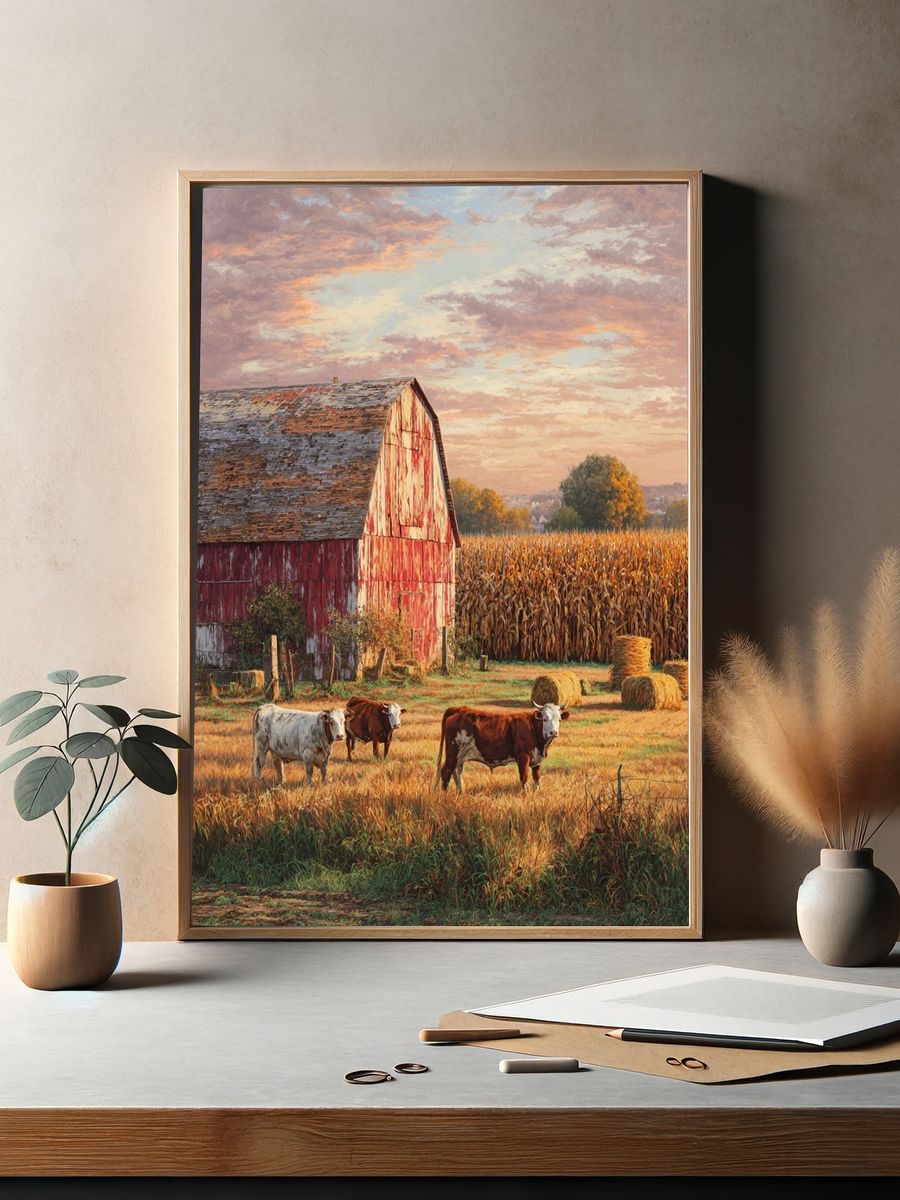 Autumn Farmstead Landscape Print. — room view 2