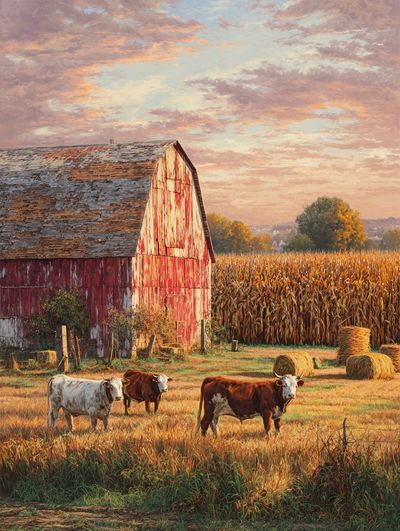 Autumn Farmstead Landscape Print. poster print