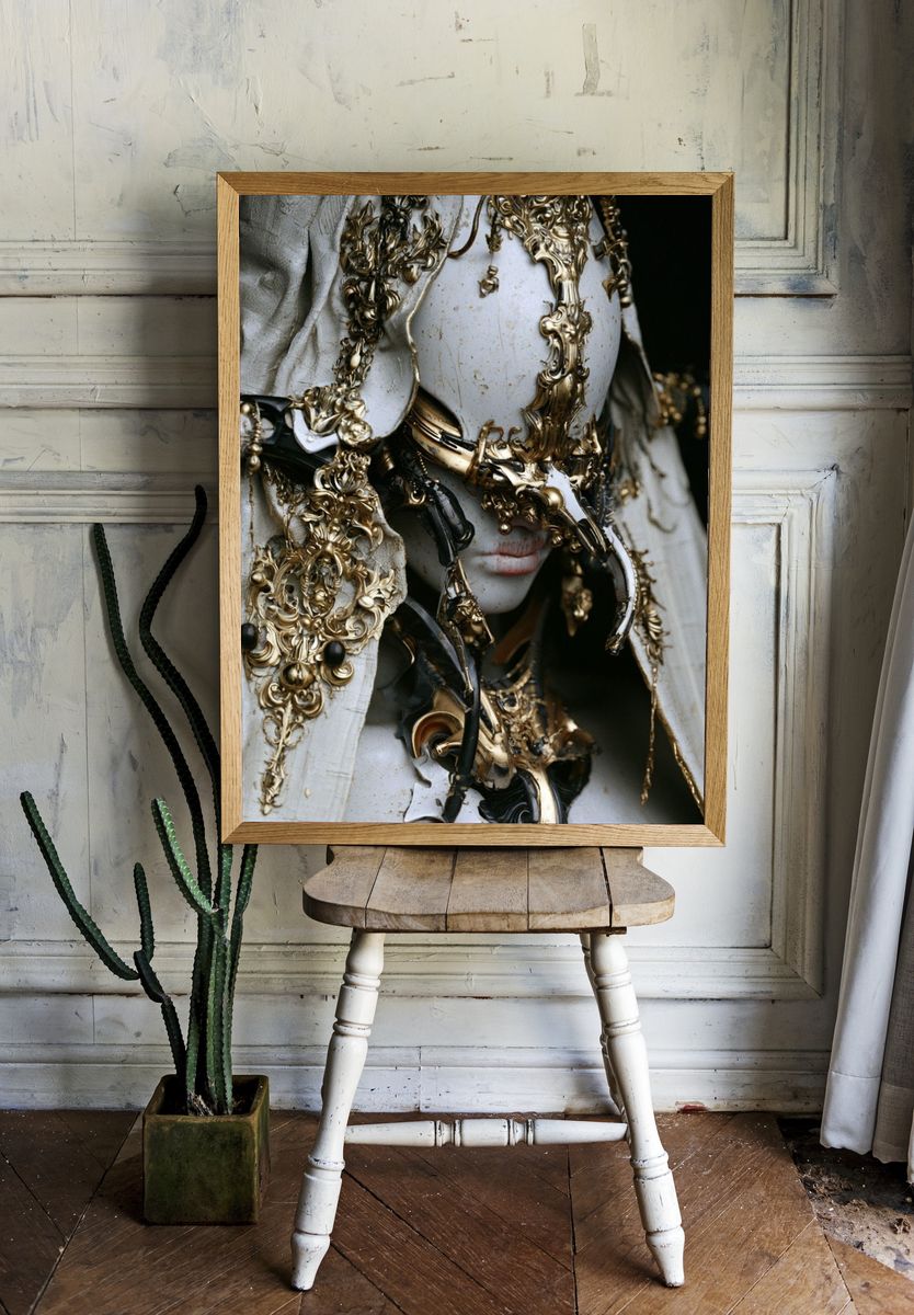 Ornate Masked Figure Fine-Art Print. room preview