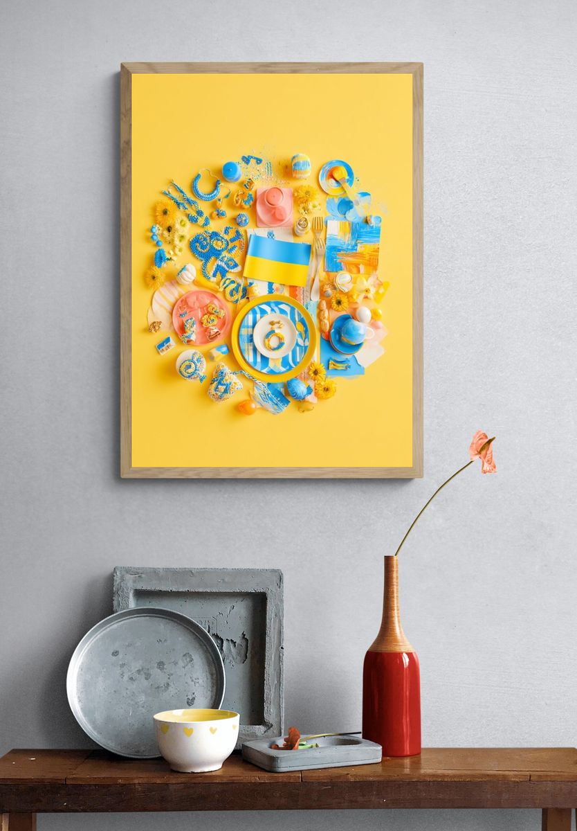 Blue and Yellow Still Life Poster. — room view 3