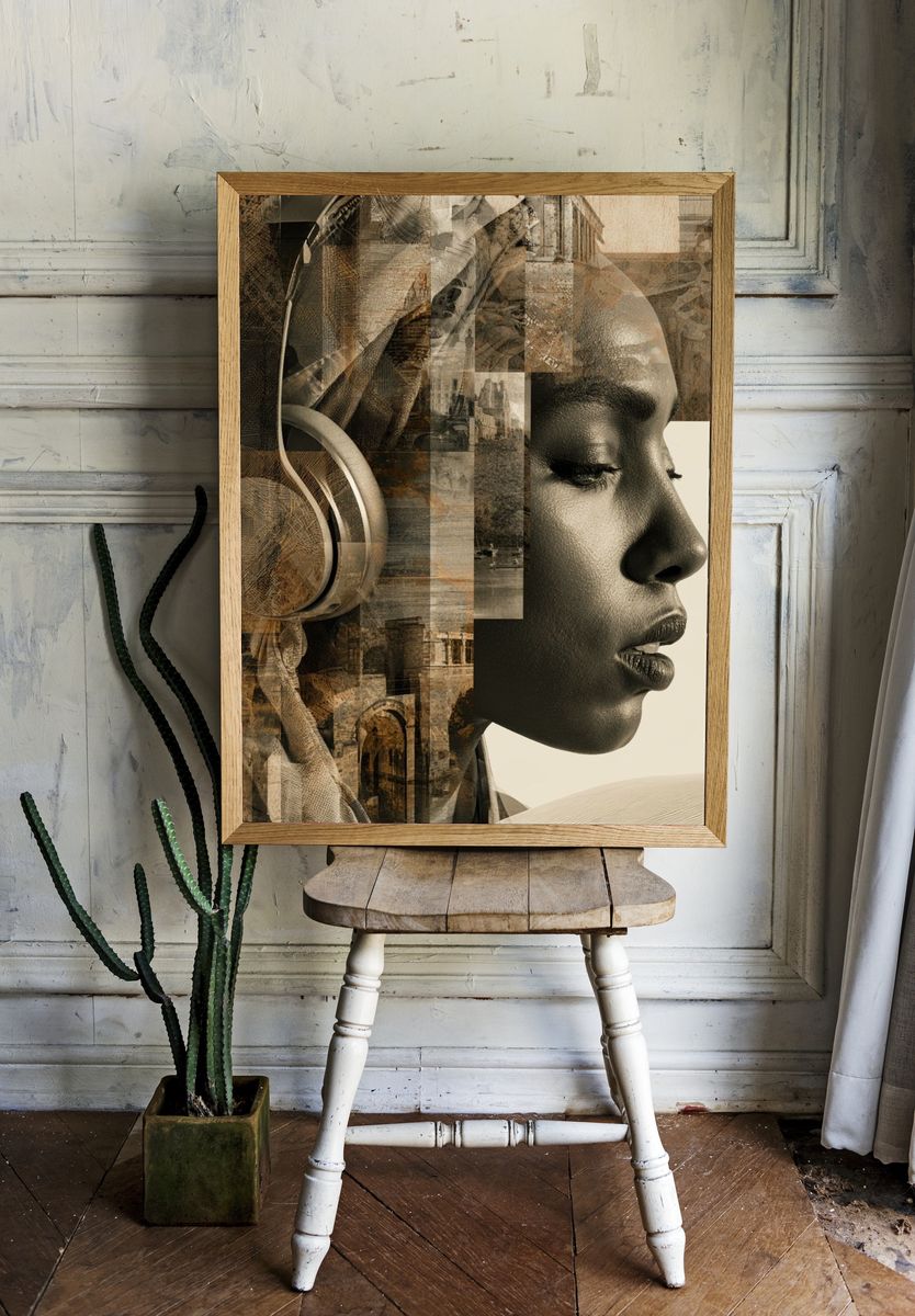 Surreal Portrait Collage Print. room preview