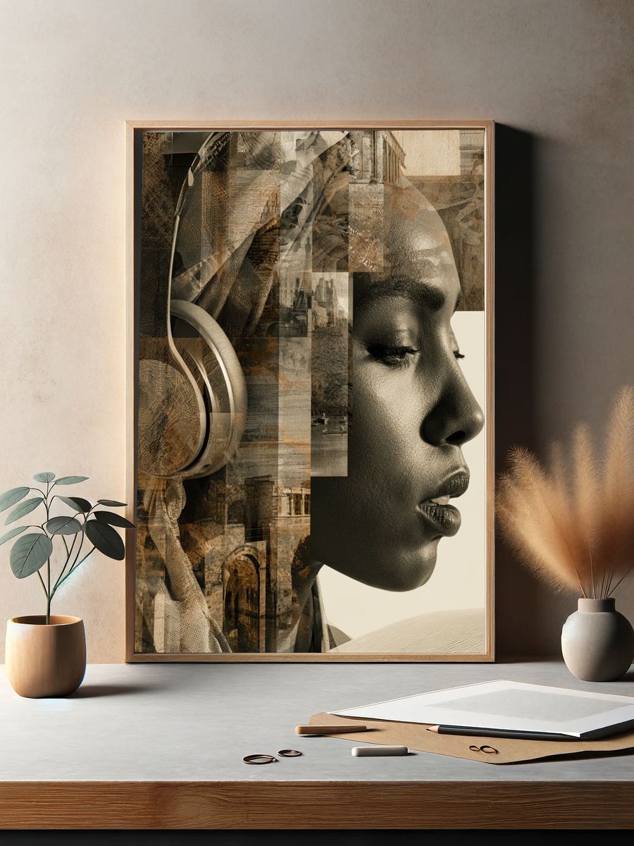 Surreal Portrait Collage Print. — room view 2