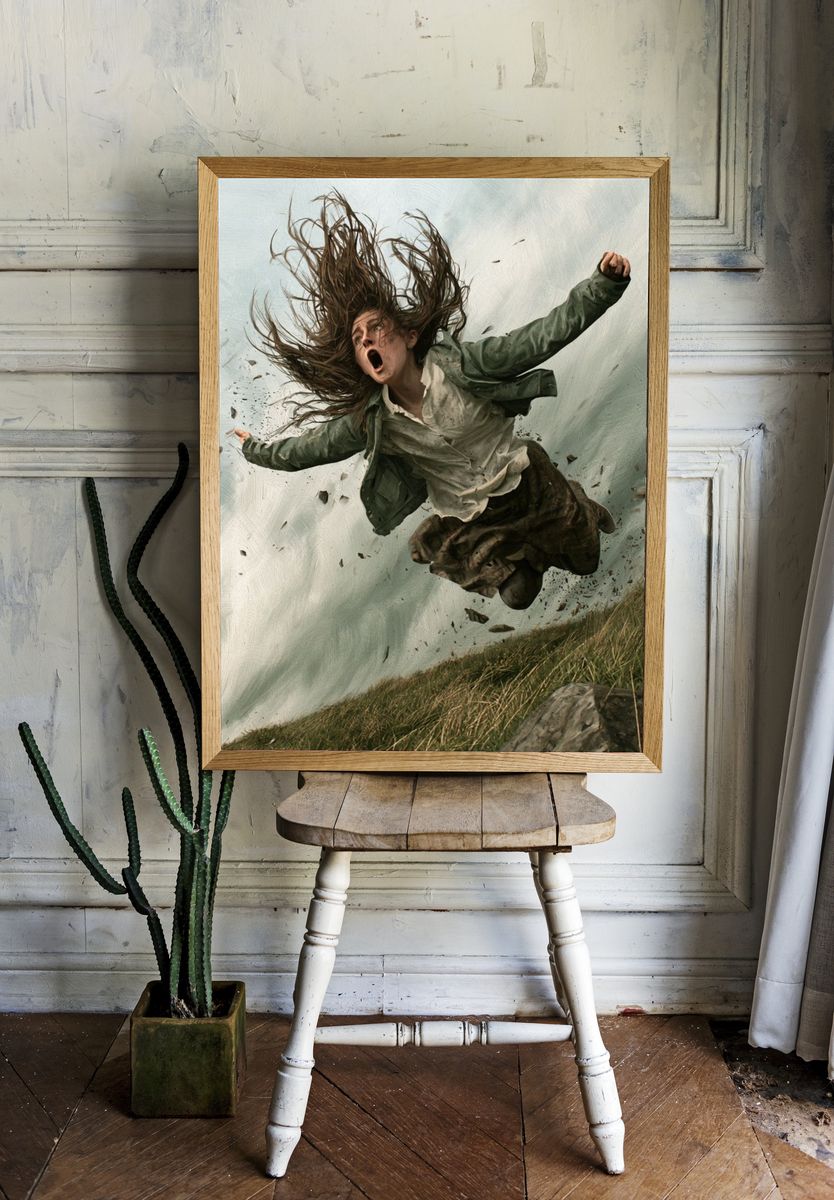 Windborne Figure Surrealism Print. room preview