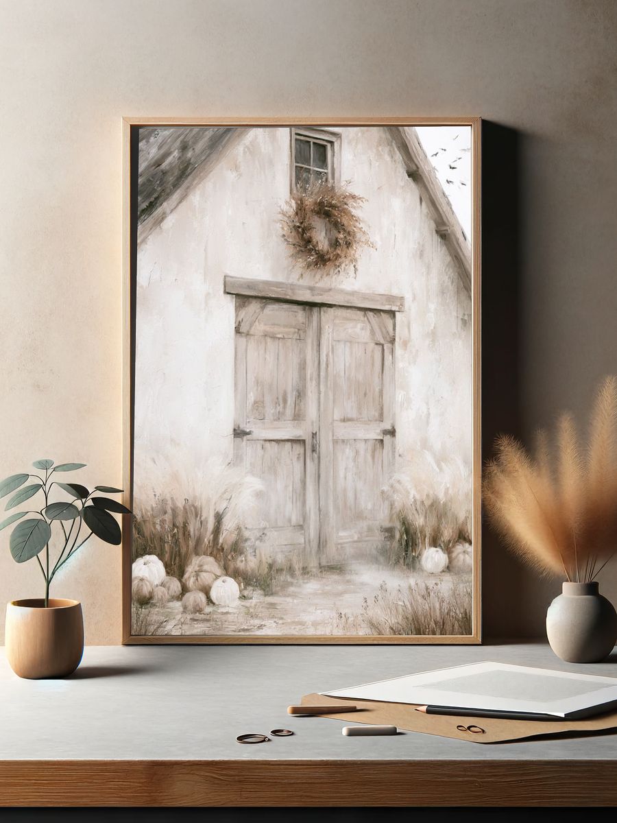 Rustic Farmhouse Autumn Door Print. — room view 2
