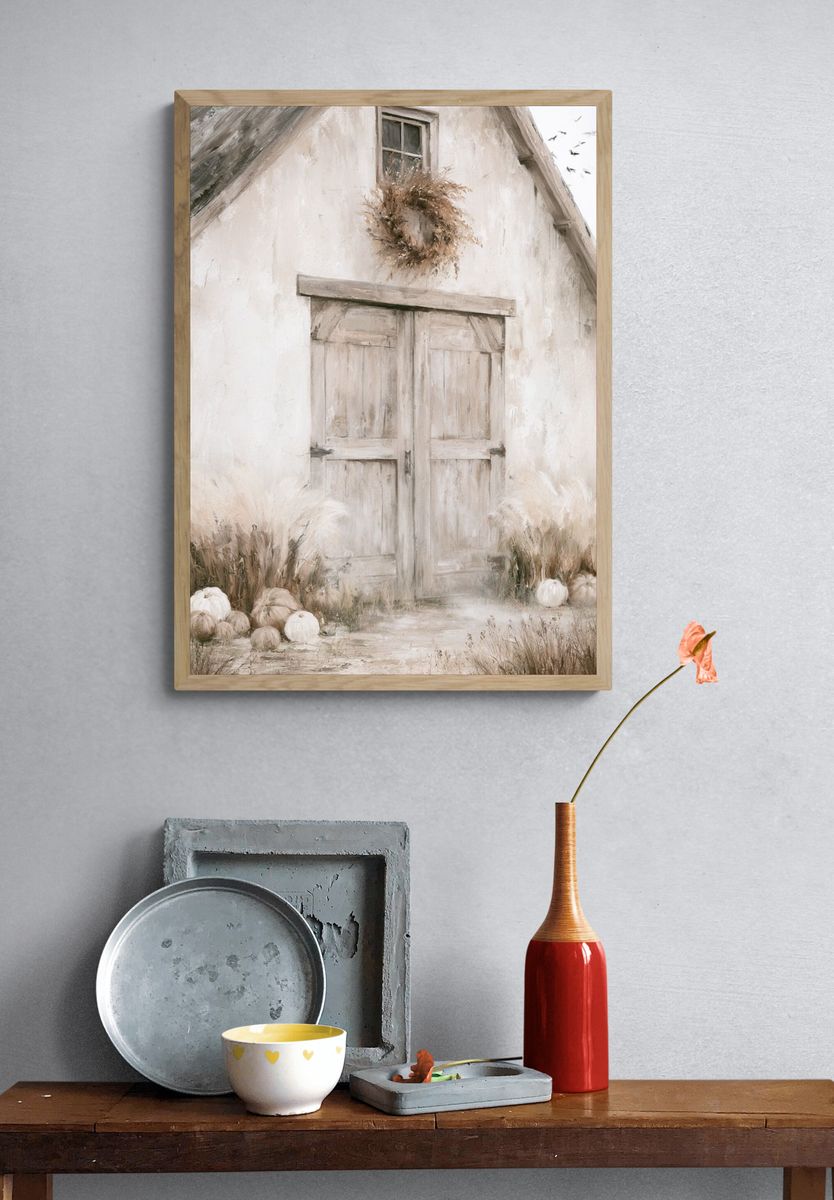 Rustic Farmhouse Autumn Door Print. — room view 3