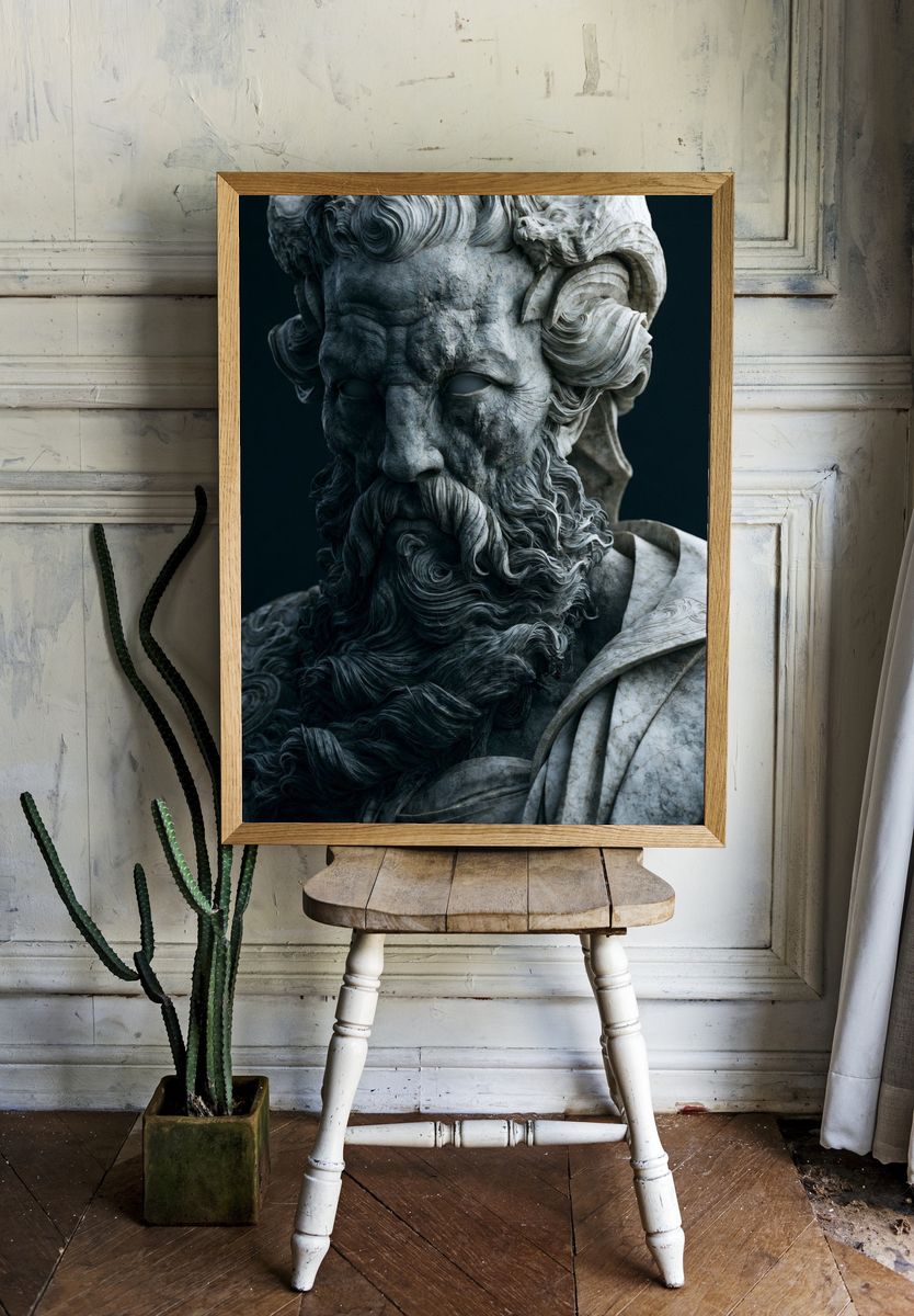 Marble Greek Statue Portrait Print. — room view 1