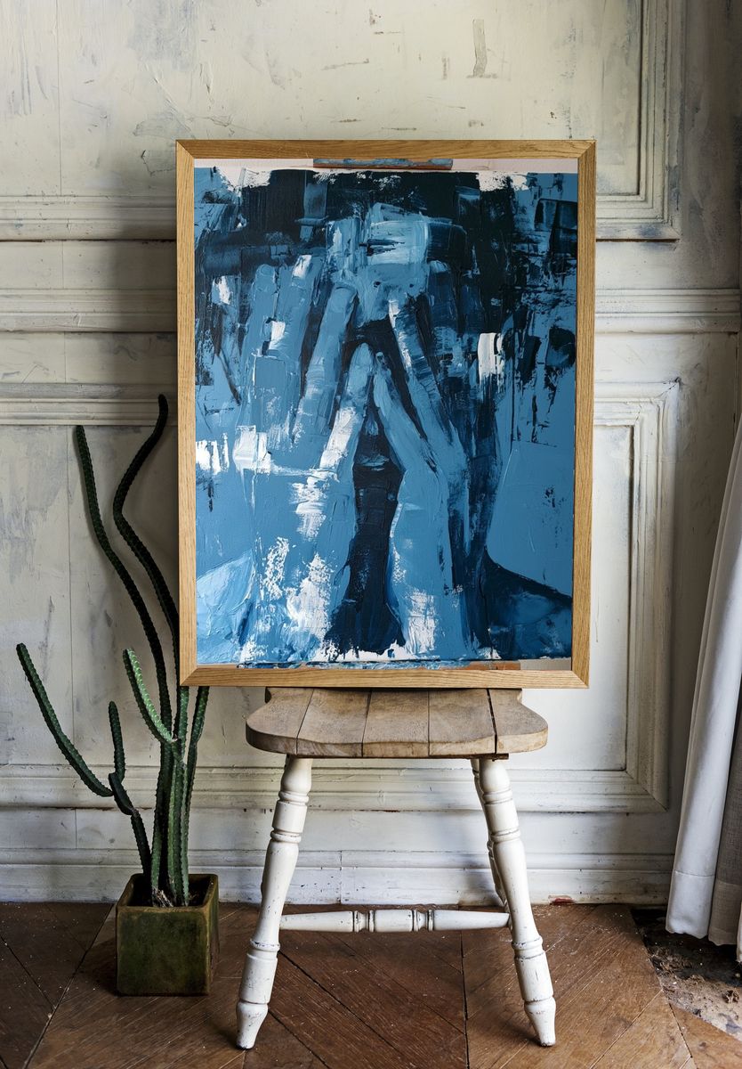 Blue Abstract Figure Poster. room preview