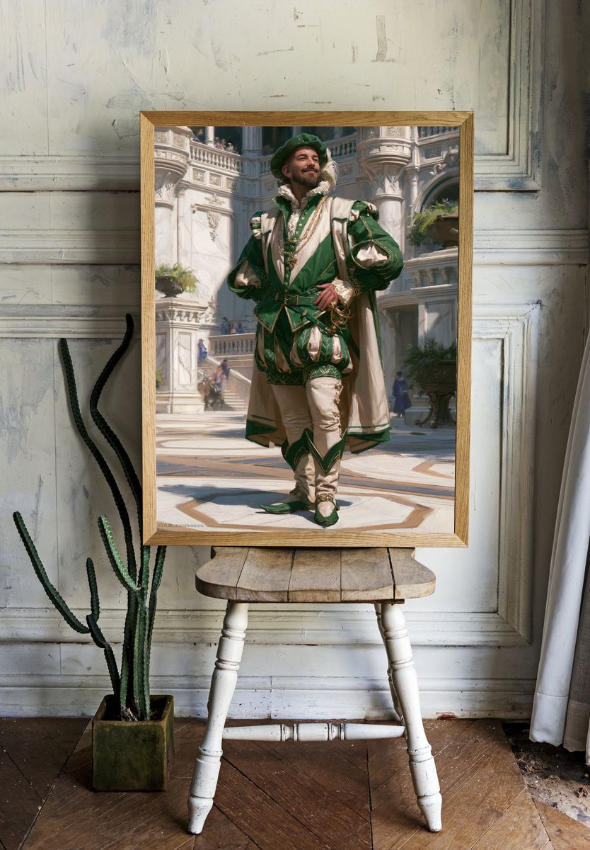 Renaissance Courtier Portrait Print. room preview