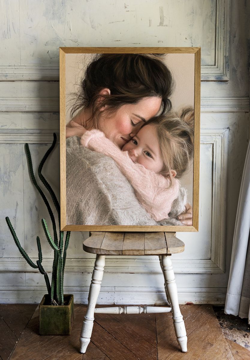 Mother and Child Portrait Print. room preview