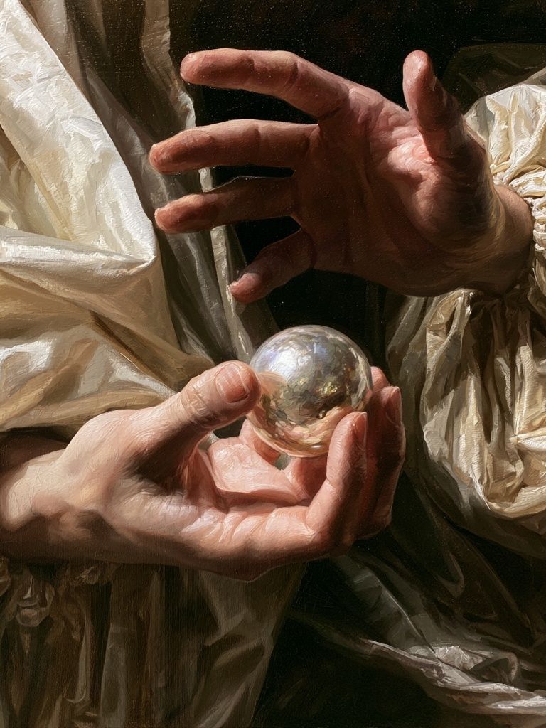 Crystal Ball Hands Surrealism Print. poster detail