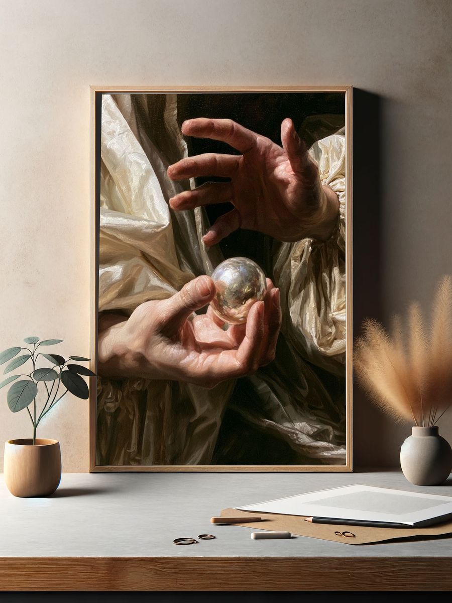 Crystal Ball Hands Surrealism Print. — room view 2
