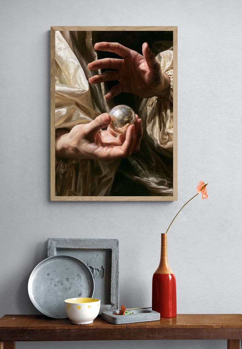 Crystal Ball Hands Surrealism Print. — room view 3