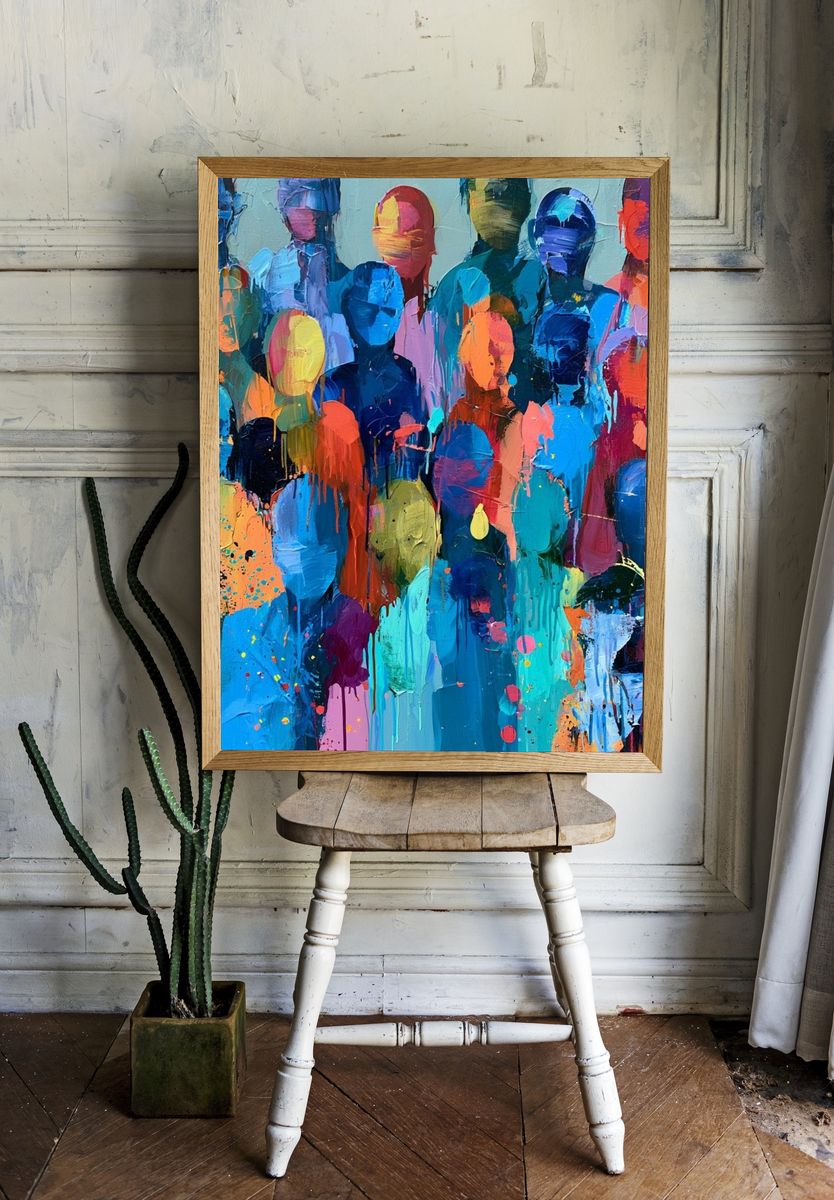 Crowd of Faces Abstract Poster. room preview