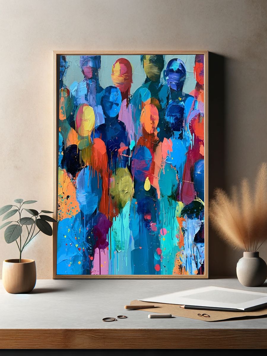 Crowd of Faces Abstract Poster. — room view 2