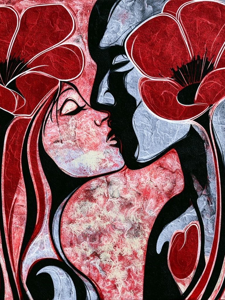 Red Floral Lovers Abstract Print. poster — fine-art art