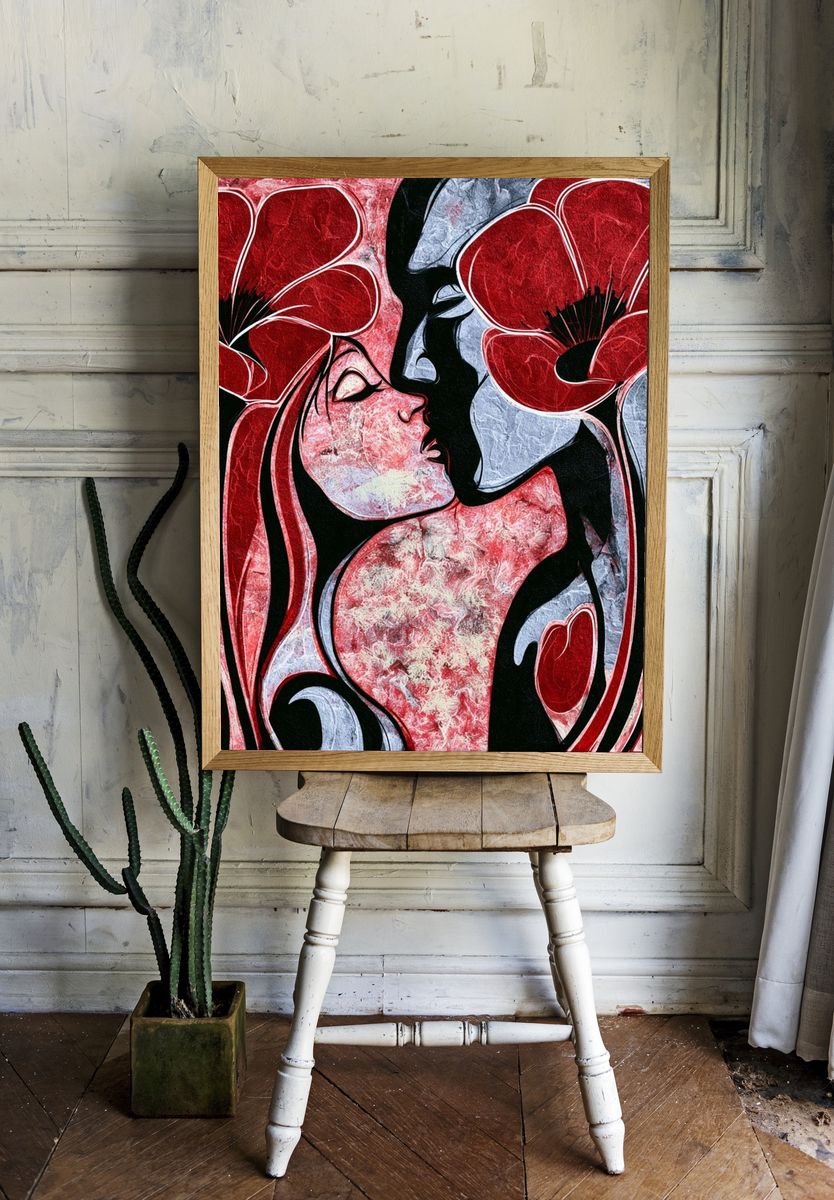 Red Floral Lovers Abstract Print. room preview