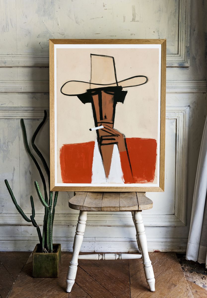 Cowboy Portrait Contemporary Print. room preview