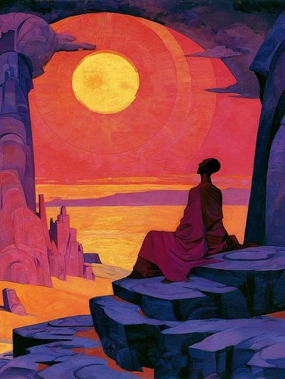 Sunset Meditation Surrealism Print. poster