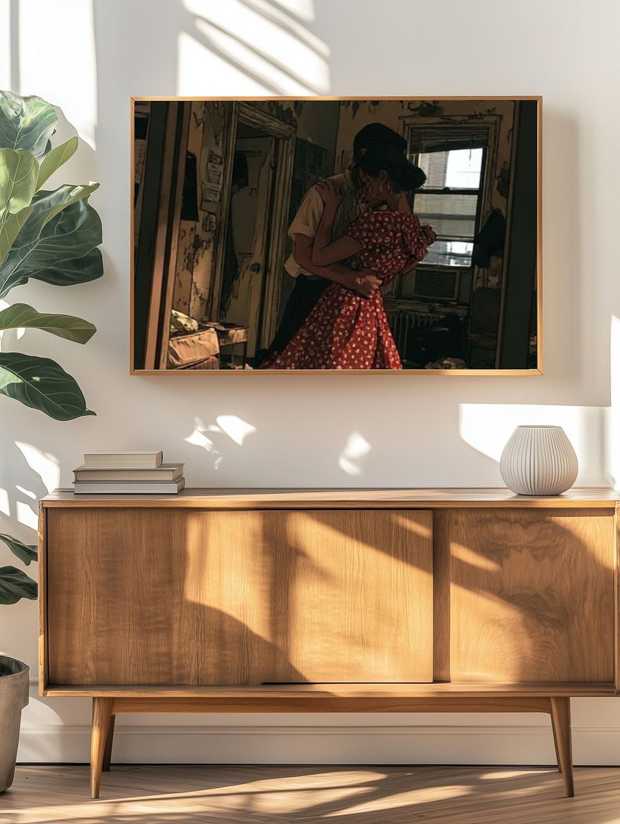 Intimate Kiss in a Dim Room Poster. — room view 3
