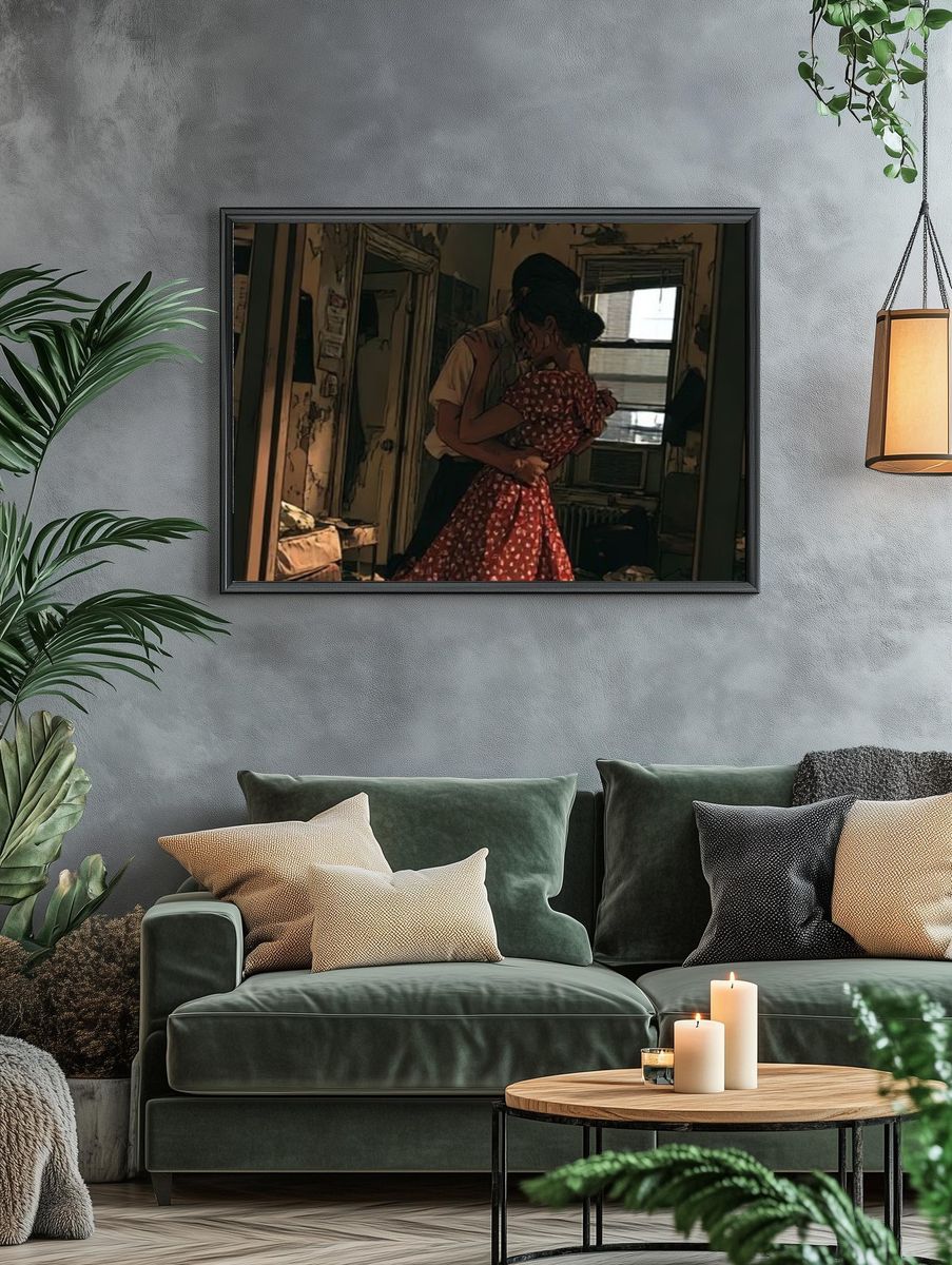 Intimate Kiss in a Dim Room Poster. — room view 4