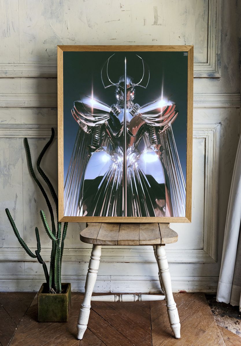 Chrome Futurist Figure Poster. room preview